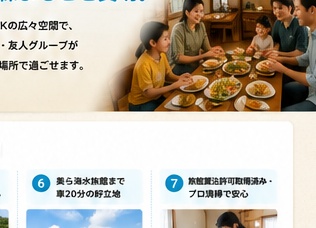 宿で食事を楽しむ家族・グループのイメージ